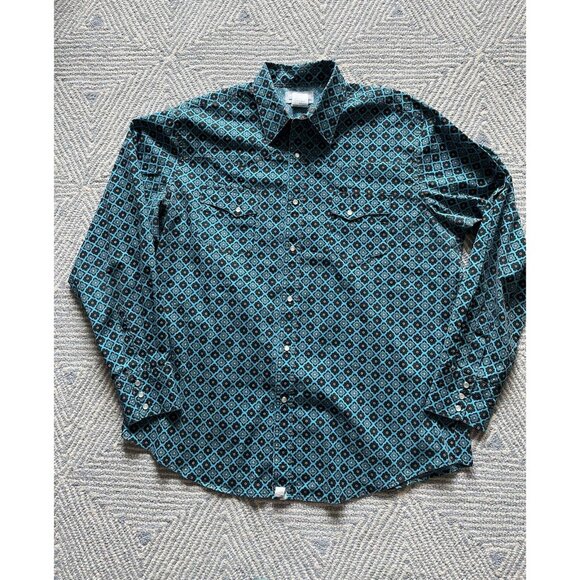 Wrangler Other - Wrangler Wrancher Long Sleeve Pearl Snap Button Shirt - Green Geometric -‎ XL